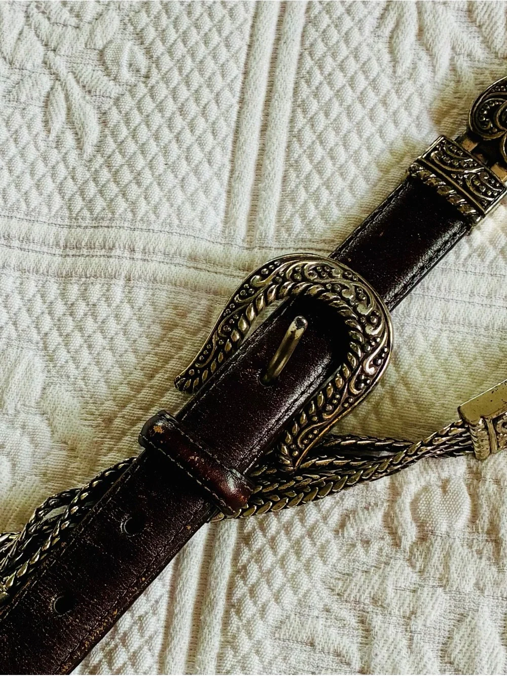 Brighton Leather & Silvertone Belt, Medium
